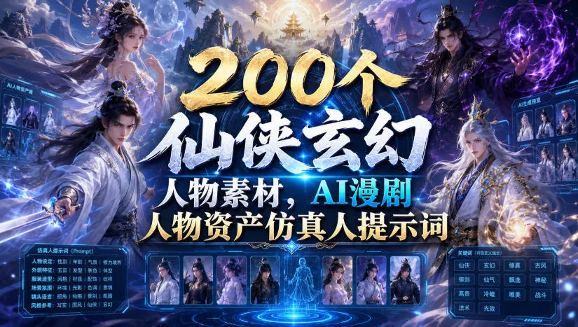 200个仙侠玄幻人物素材，AI漫剧人物资产仿真人提示词-梦帆创业网
