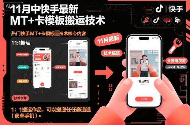 11月中快手最新MT+卡模板搬运技术，1：1搬运作品，可以搬运任何赛道（安卓手机）-梦帆创业网