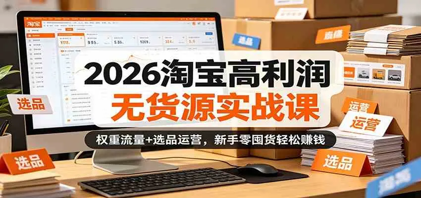 2026淘宝高利润无货源实战课：权重流量+选品运营，新手零囤货轻松赚钱-梦帆创业网