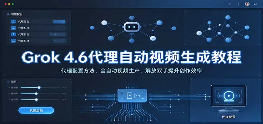 Grok 4.6代理自动视频生成教程：代理配置方法，全自动视频生产，解放双手提升创作效率-梦帆创业网