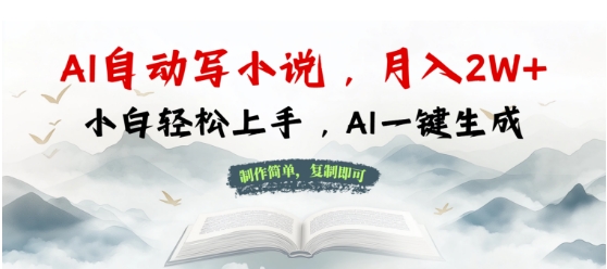 AI自动写小说，制作简单，复制即可，月入过W+，小白轻松上手，AI一键生成-梦帆创业网