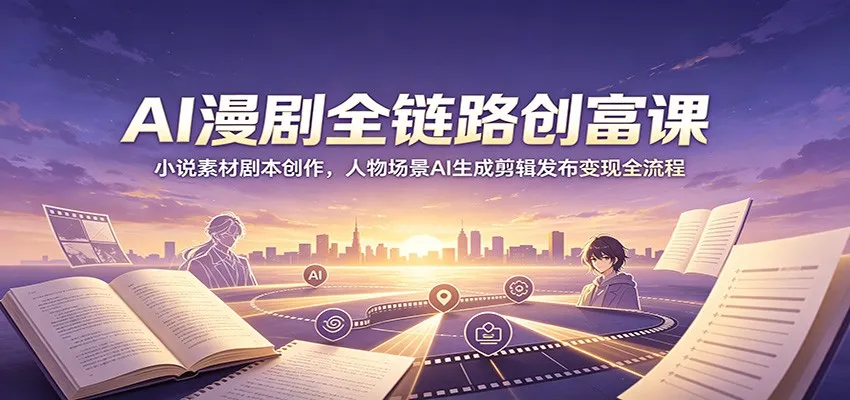 AI漫剧全链路创富课：小说素材剧本创作，人物场景AI生成剪辑发布变现全流程-梦帆创业网