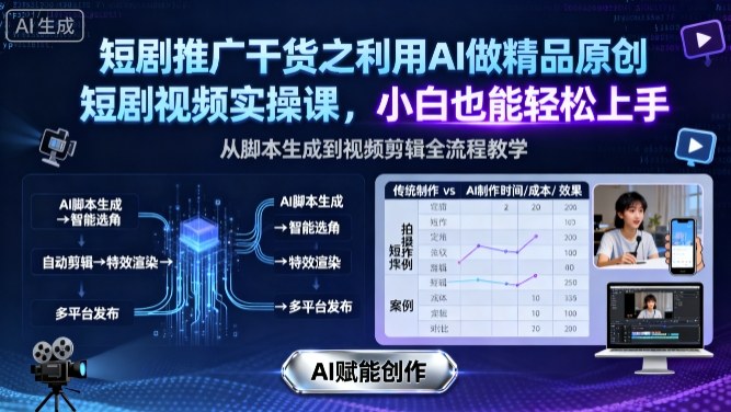 短剧推广干货之利用AI做精品原创短剧视频实操课，小白也能轻松上手-梦帆创业网
