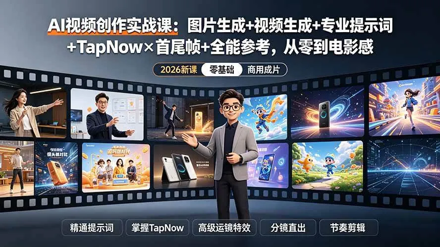 （19383期）AI视频创作实战课：图片生成+视频生成+专业提示词+TapNow×首尾帧+全能参考，从零到电影感成片-梦帆创业网