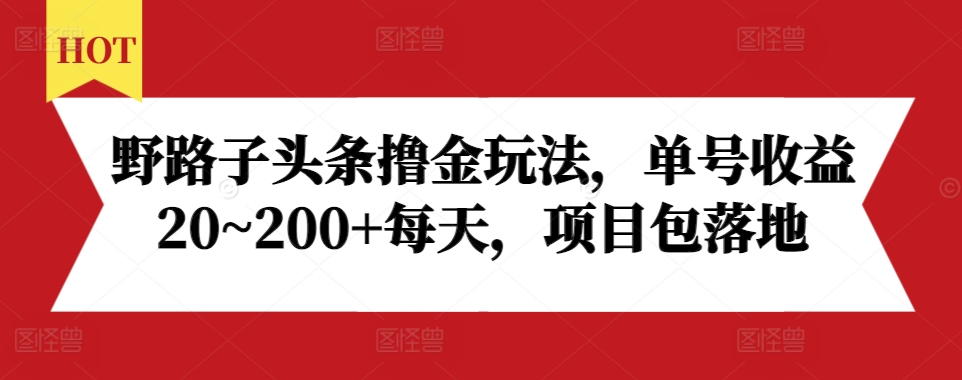 野路子头条撸金玩法，单号收益20~200+每天，项目包落地-梦帆创业网