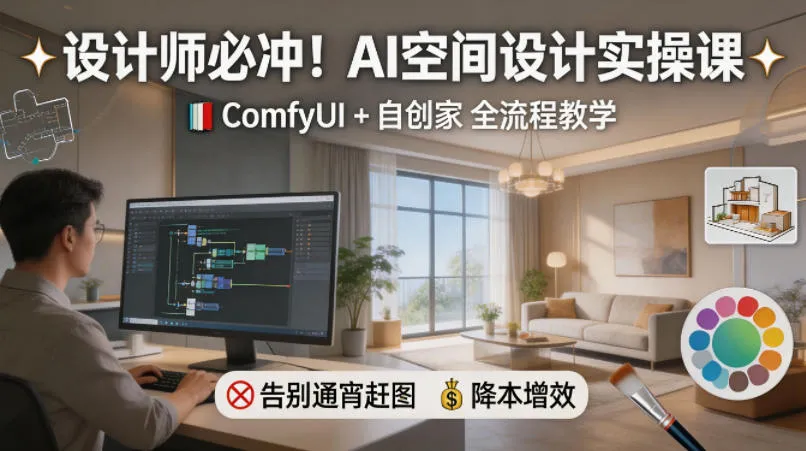 设计师必冲！AI空间设计实操课，ComfyUI+自创家全教学，告别通宵赶图，降本增效-梦帆创业网