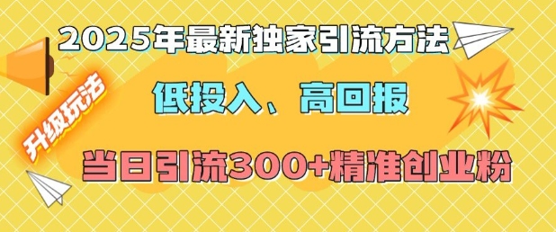 2025年最新独家引流方法，低投入高回报？当日引流300+精准创业粉-梦帆创业网