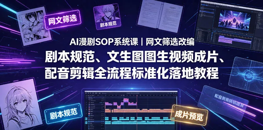 AI漫剧SOP系统课｜网文筛选改编、剧本规范、文生图图生视频成片、配音剪辑全流程标准化落地教程（更新）-梦帆创业网