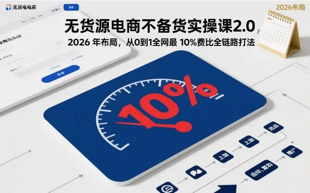 无货源电商不备货实操课2.0，2026年布局，从0到1全网最低10%费比全链路打法【更新26年7月22日】-梦帆创业网