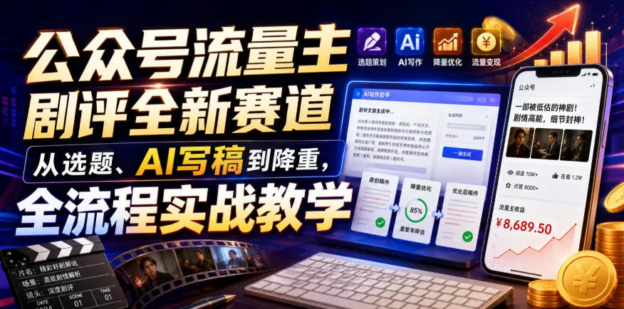 公众号流量主剧评全新赛道，从选题、AI写稿到降重，全流程实战教学-梦帆创业网