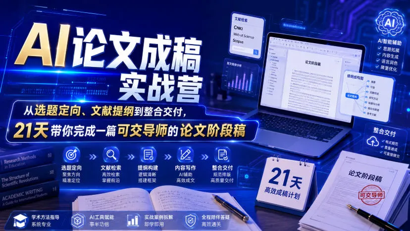 AI论文成稿实战营，从选题定向、文献提纲到整合交付，21天带你完成一篇可交导师的论文阶段稿-梦帆创业网