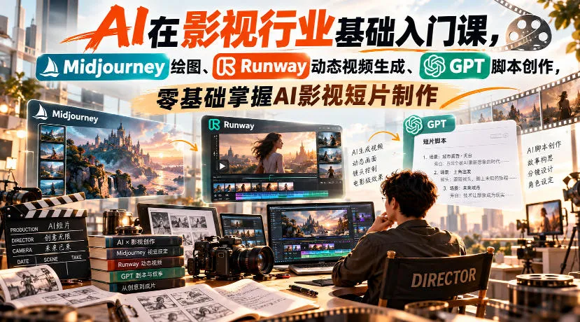 【无水印】AI在影视行业基础入门课，Midjourney绘图、Runway动态视频生成、GPT脚本创作，零基础掌握AI影视短片制作-梦帆创业网