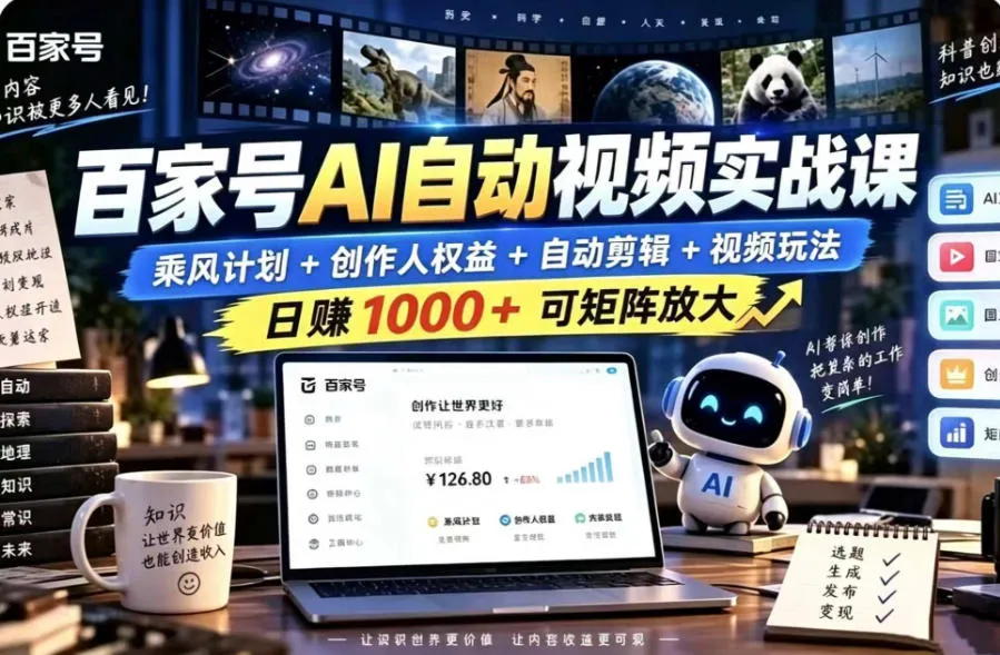 百家号自动矩阵玩法，长期可以做的项目，日入1k+，真正的睡后收入-梦帆创业网