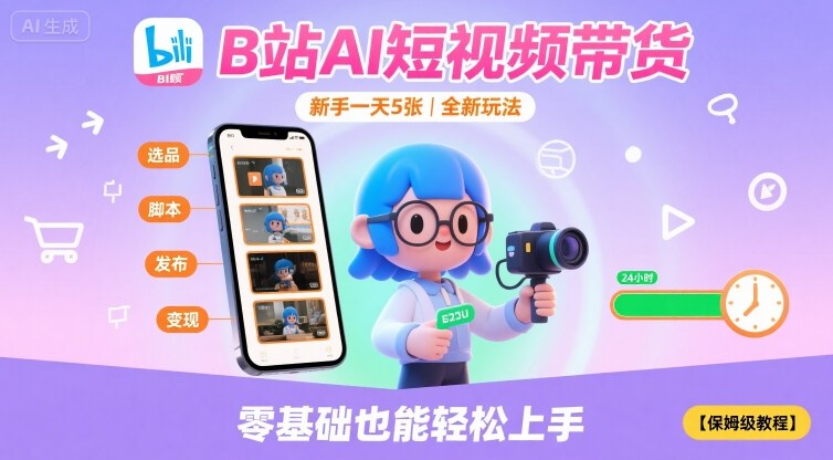 B站AI短视频带货，新手一天5张，全新玩法【保姆级教程】-梦帆创业网