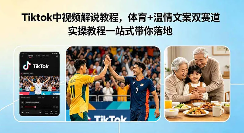 Tiktok中视频解说教程，体育+温情文案双赛道实操教程一站式带你落地，教你出海賺美刀-梦帆创业网