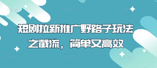 短剧拉新推广野路子玩法之截流，简单又高效-梦帆创业网