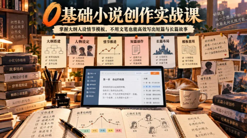 0基础小说创作实战课｜掌握大纲人设情节模板，不用文笔也能高效写出短篇与长篇故事-梦帆创业网