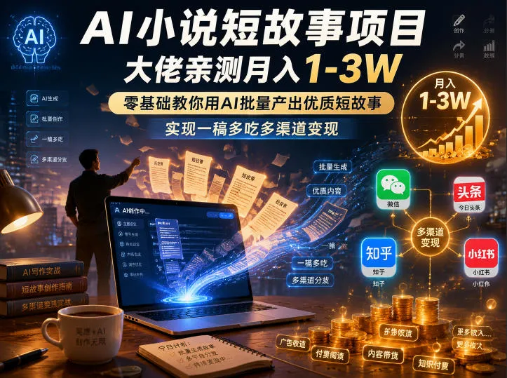 AI小说短故事项目，大佬亲测月入1-3W，零基础教你用AI批量产出优质短故事，实现一稿多吃多渠道变现（更新0710）-梦帆创业网