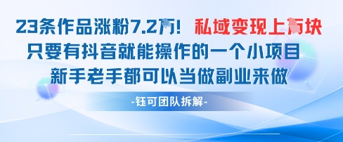 抖音私域项目23条作品涨粉7.2W，私域变现1W-梦帆创业网