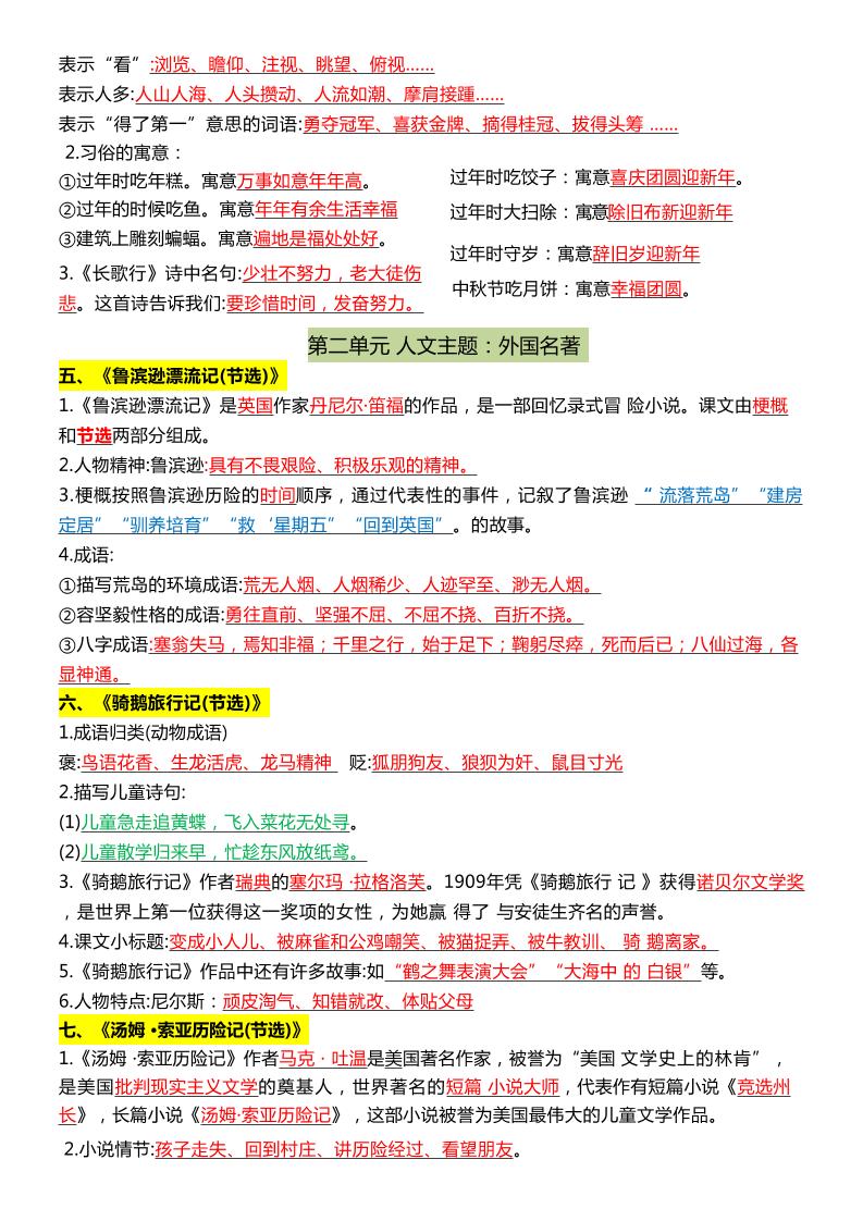 六年级下语文1-8单元常考知识点总结-梦帆创业网