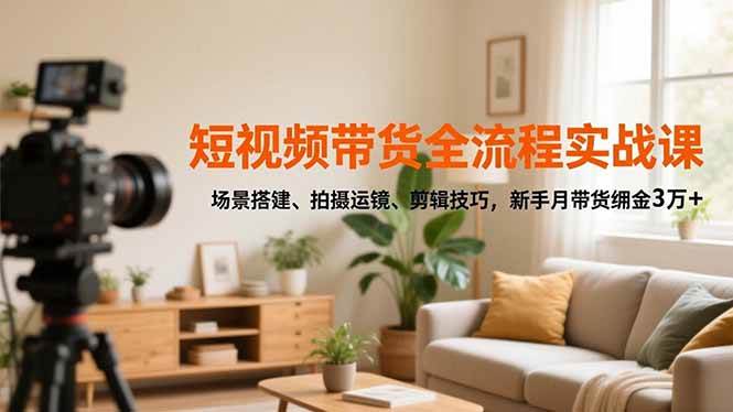 (16680期)短视频带货全流程实战课,场景搭建、拍摄运镜、剪辑技巧,新手月带货佣金3万+-梦帆创业网