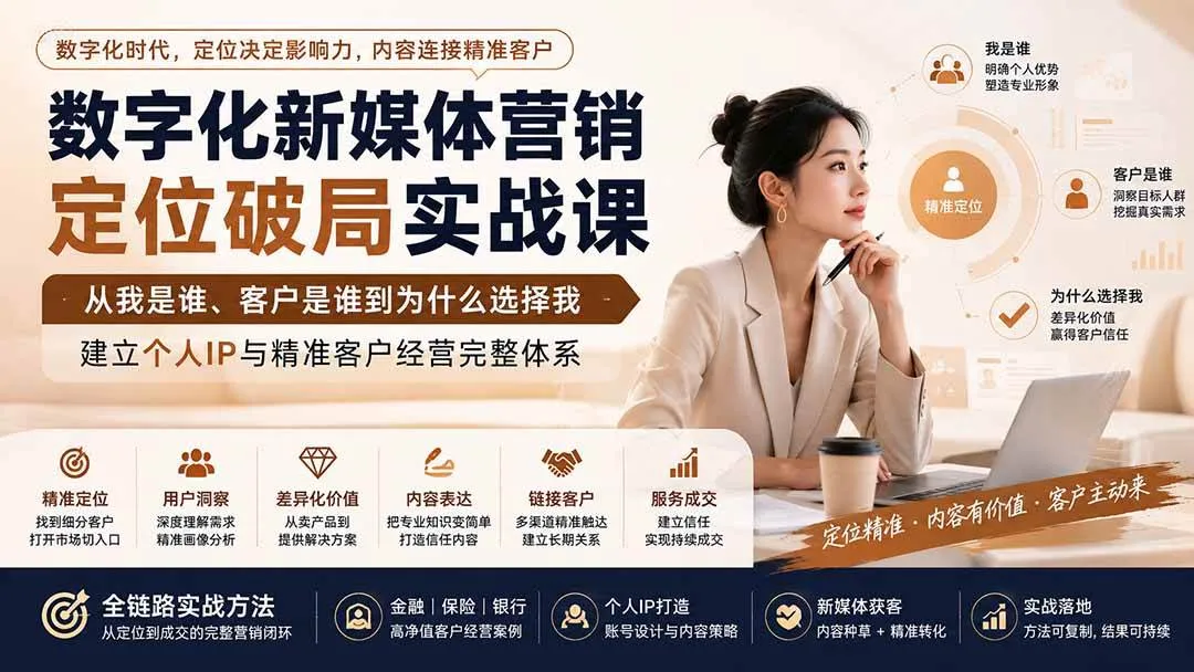 （20009期）数字化新媒体营销定位破局实战课：从我是谁、客户是谁到为什么选择我，建立个人IP与精准客户经营完整体系-梦帆创业网