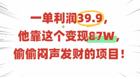 一单利润39.9，有人靠这个变现几十个，偷偷闷声发财的项目-梦帆创业网