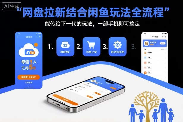 网盘拉新结合闲鱼玩法全流程，能传给下一代的玩法，一部手机即可搞定（附入口渠道以及实操教程）-梦帆创业网