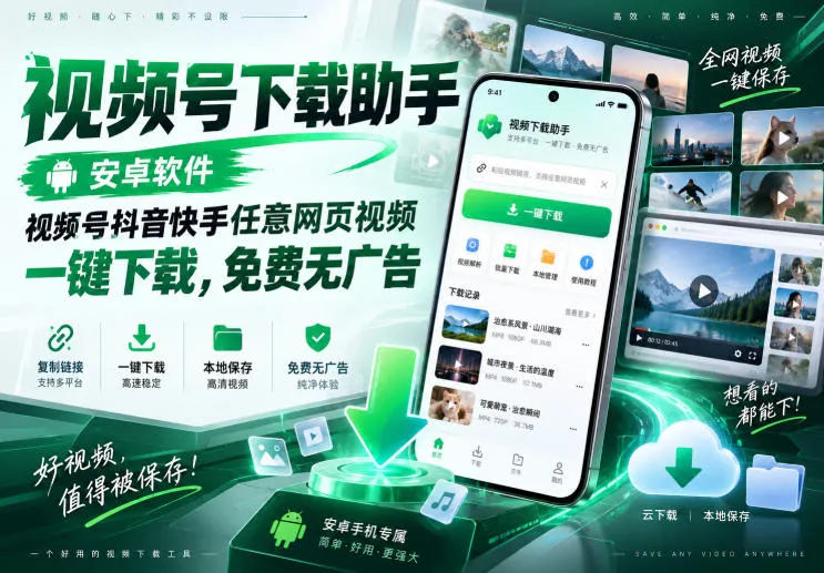 视频号下载助手，安卓软件，视频号抖音快手任意网页视频，一键下载，免费无广告-梦帆创业网
