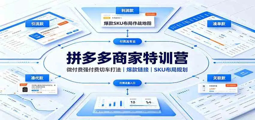 拼多多商家特训营：微付费强付费切车打法，爆款链接，SKU布局规划-梦帆创业网