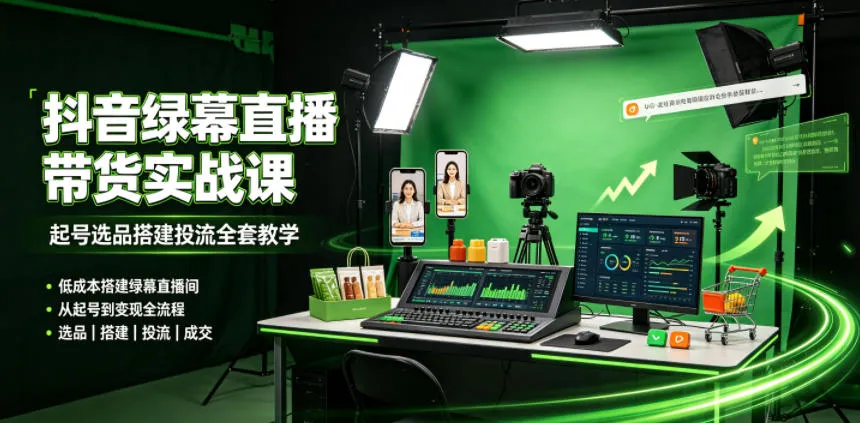 某社群抖音绿幕直播带货实战课，起号选品搭建投流全套教学，低成本搭建绿幕直播间-梦帆创业网