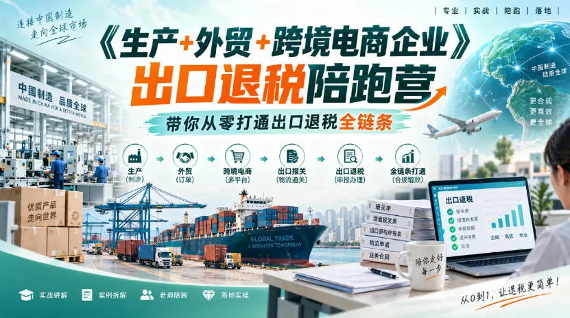 《生产+外贸+跨境电商企业》出口退税陪跑营，带你从零打通出口退税全链条-梦帆创业网