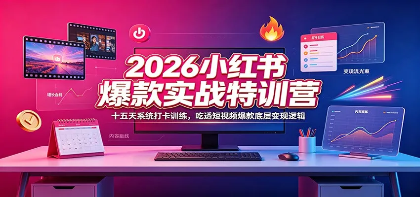 2026小红书爆款实战特训营：十五天系统打卡训练，吃透短视频爆款底层变现逻辑-梦帆创业网