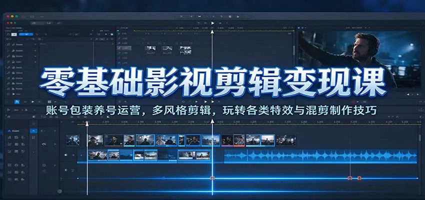 零基础影视剪辑变现课：账号包装养号运营，多风格剪辑，玩转各类特效与混剪制作技巧-梦帆创业网