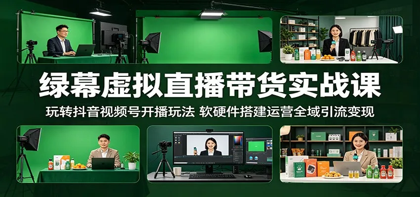 绿幕虚拟直播带货实战课：玩转抖音视频号开播玩法，软硬件搭建运营全域引流变现-梦帆创业网
