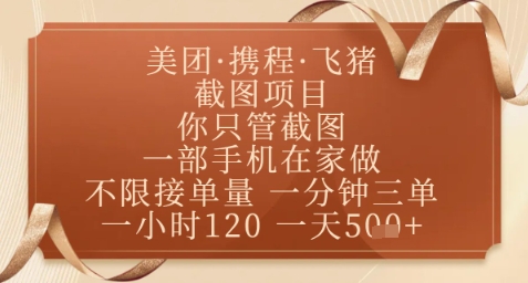 飞猪美团截图项目，你只管截图，一部手机在家做，正规平台无套路，一天5张+【揭秘】-梦帆创业网