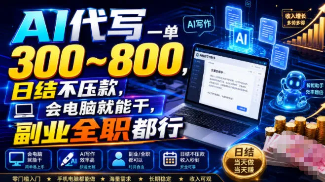 AI代写一单300~800，日结不压款，会电脑就能干，副业全职都行【揭秘】-梦帆创业网