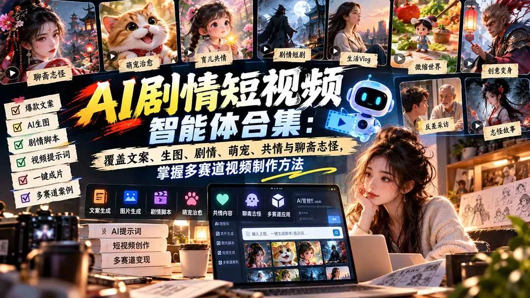 （20644期）【无水印】AI剧情短视频智能体合集：覆盖文案、生图、剧情、萌宠、共情与聊斋志怪，掌握多赛道视频制作方法-梦帆创业网
