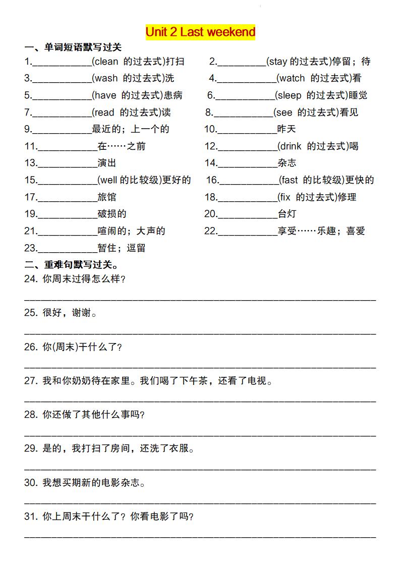 【英语】【人教pep版】2025春六下英语重点词句默写闯关单-梦帆创业网