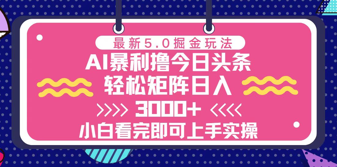 （13398期）今日头条最新5.0掘金玩法，轻松矩阵日入3000+-梦帆创业网