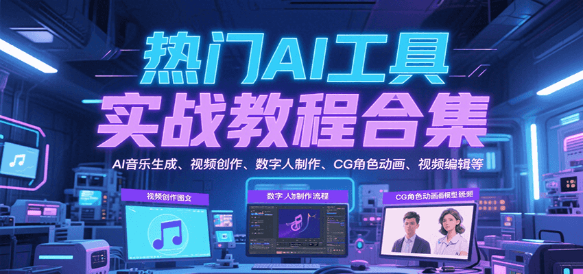 热门AI工具实战教程合集，AI音乐生成、视频创作、数字人制作、CG角色动画、视频编辑等-梦帆创业网