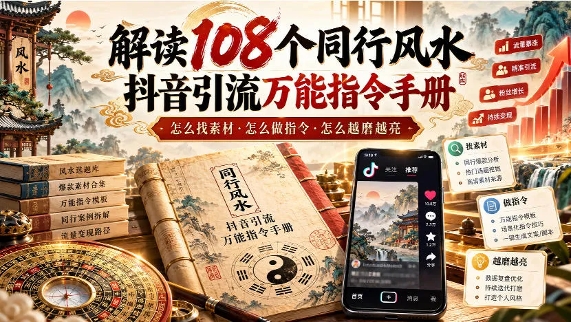 解读108个同行风水抖音引流万能指令手册，怎么找素材·怎么做指令·怎么越磨越亮【文档】-梦帆创业网