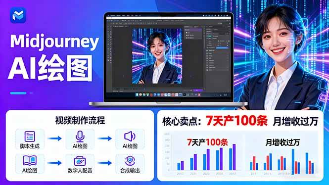 （16049期）AI绘图照片开口说话视频制作：Midjourney+数字人，7天产100条月增收过万-梦帆创业网