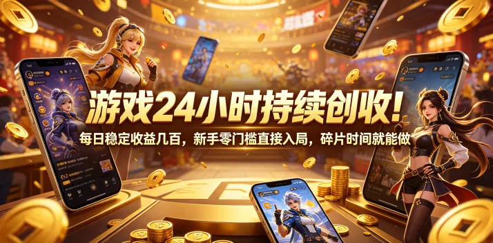 游戏24小时持续创收！每日稳定收益几百，新手零门槛直接入局，碎片时间就能做【揭秘】-梦帆创业网