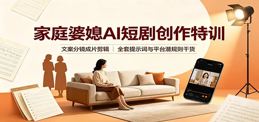 家庭婆媳AI短剧创作特训:文案分镜成片剪辑,全套提示词与平台潜规则干货 家庭婆媳AI短剧创作特训:文案分镜成片剪辑,全套提示词与平台潜规则干货