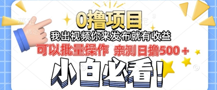 我出视频你直接领取发布就有收益日入几张的0撸项目，速度搞-梦帆创业网