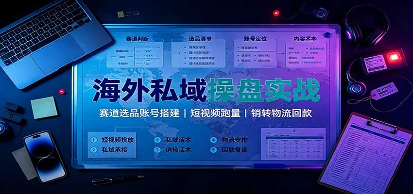 海外私域操盘实战：赛道选品账号搭建，短视频跑量，销转物流回款-梦帆创业网