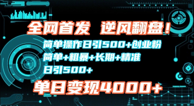 全网首发，简单操作日引500+创业粉，简单+粗暴+长期+精准-梦帆创业网