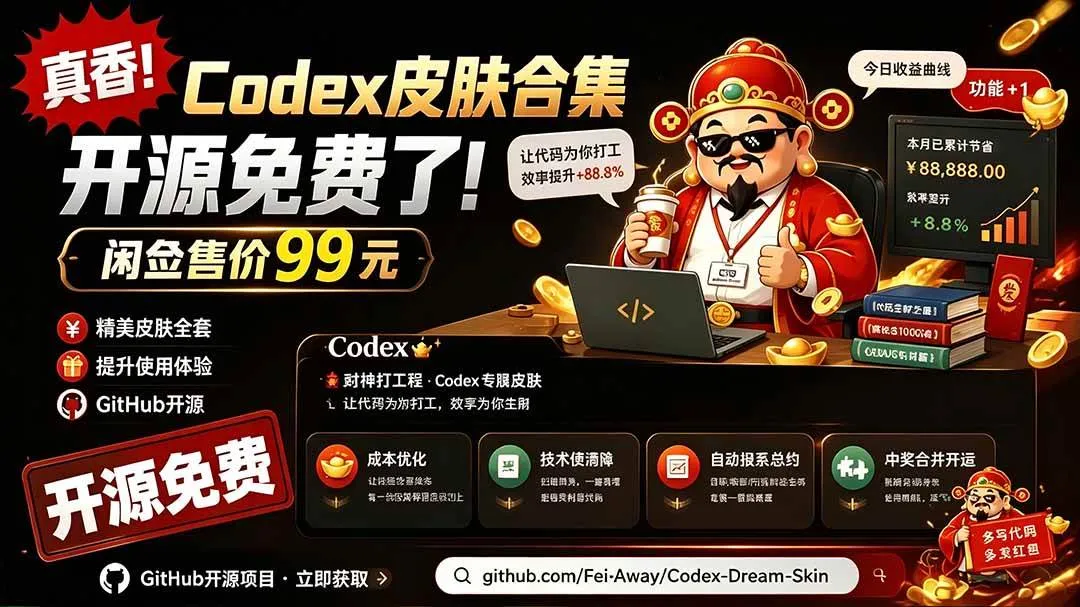 （19432期）闲鱼售卖99元的Codex皮肤包，GitHub 免费开源了！让你的codex变成精美界面 Codex Dream Skin-梦帆创业网