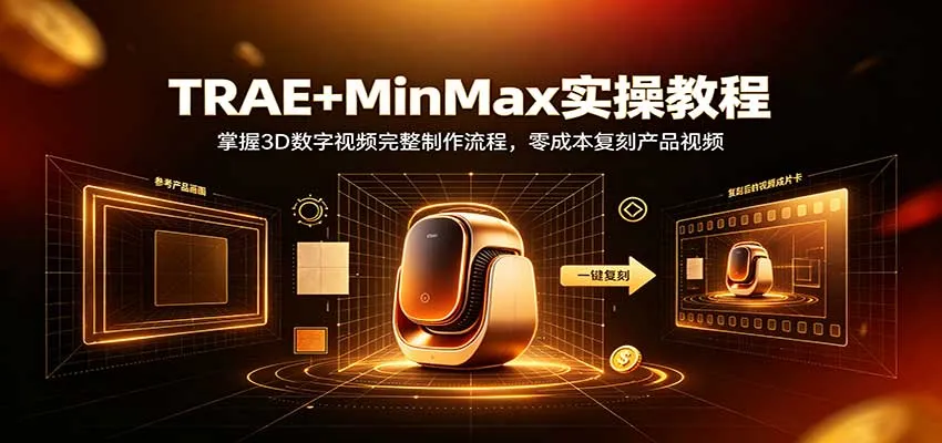 TRAE+MinMax实操教程：3D数字视频完整制作流程，零成本复刻产品视频-梦帆创业网